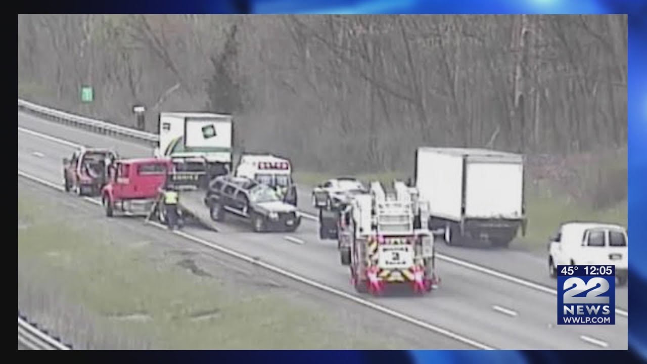 Rollover crash on I-91N in Holyoke causing delays - YouTube
