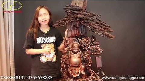 Tượng gỗ Di lặc ngũ phúc vác cành đào gỗ trắc đỏ đen | xưởng_tượng_gỗ