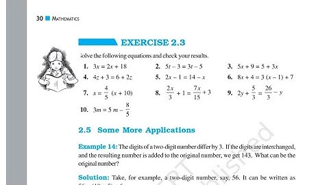 Chapter 2 Linear Equations in One Variable || Exercise 2.3|| Class 8 Maths|| RBSE CBSE NCERT