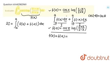 Evaluate:\nint_(-1/2)^(1/2)cosxlog((1-x)/(1+x))dx | 12 | DEFINITE INTEGRALS | MATHS | RD SHARMA ...