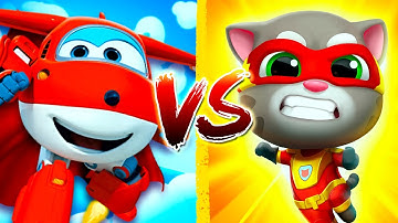 Super Wings: Jett Run Vs Talking Tom Hero Dash | Running Heroes | Super Wings VS Tom Hero Ep 10