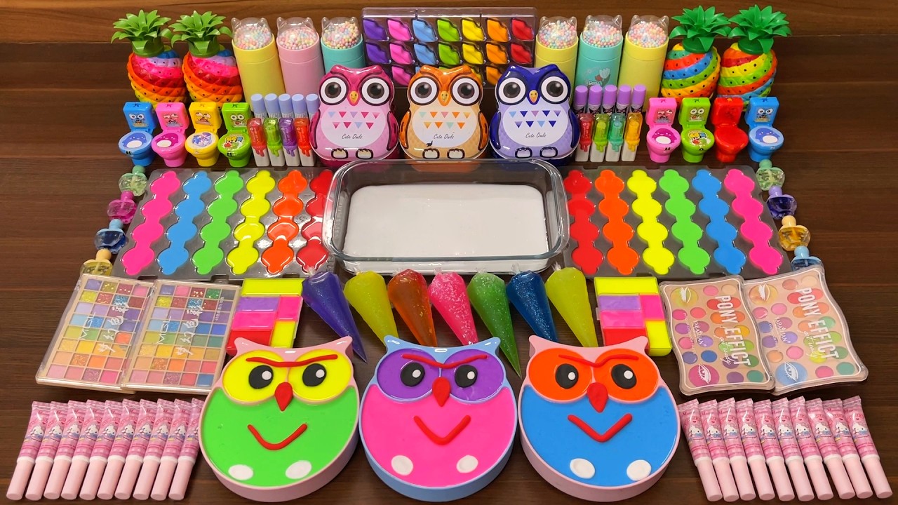 Satisfying slime mixing | random rainbow clear floam into glossy