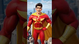 Superman flying upward into the  #aivideo sky, dramatic low-angle view, red cape flowing #powerful