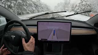 Brossard in Snow Storm - Tesla FSD 12.3.3 🇨🇦❄️