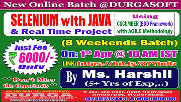 SELENIUM with JAVA (8 Weekends Batch) Online Training @ DURGASOFT