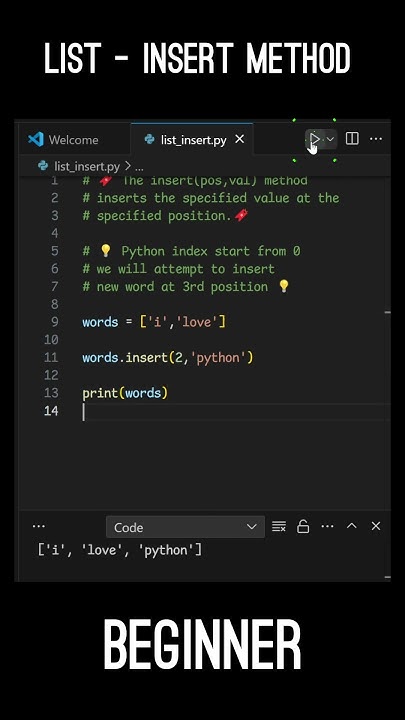 Python Tutorial - list insert method example usage in python. #python # ...