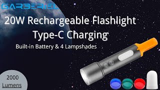 Garberiel Reachargeable 20W COB LED Flashlight, 2000 Lumens, with Type-C Cable and 4 Lampshades screenshot 5