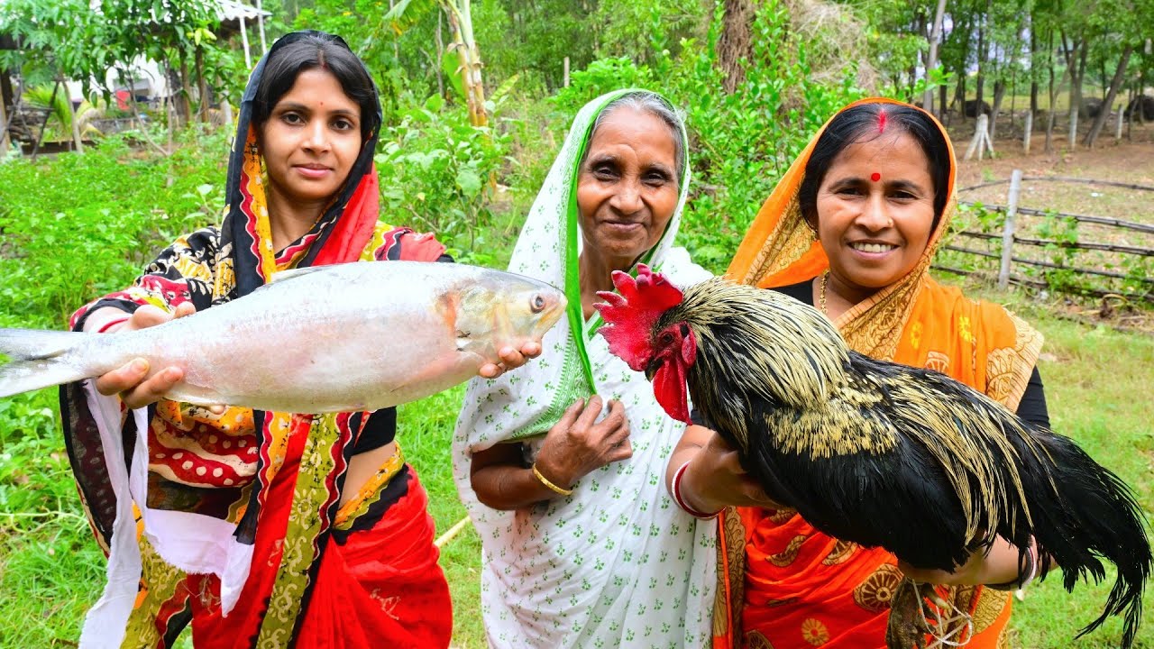 জামাইষষ্ঠী স্পেশাল লিমুর হাতে কচু পাতায় ইলিশ সঙ্গে মায়ের হাতের দেশি মোরগ কষা রান্না | Bengali food