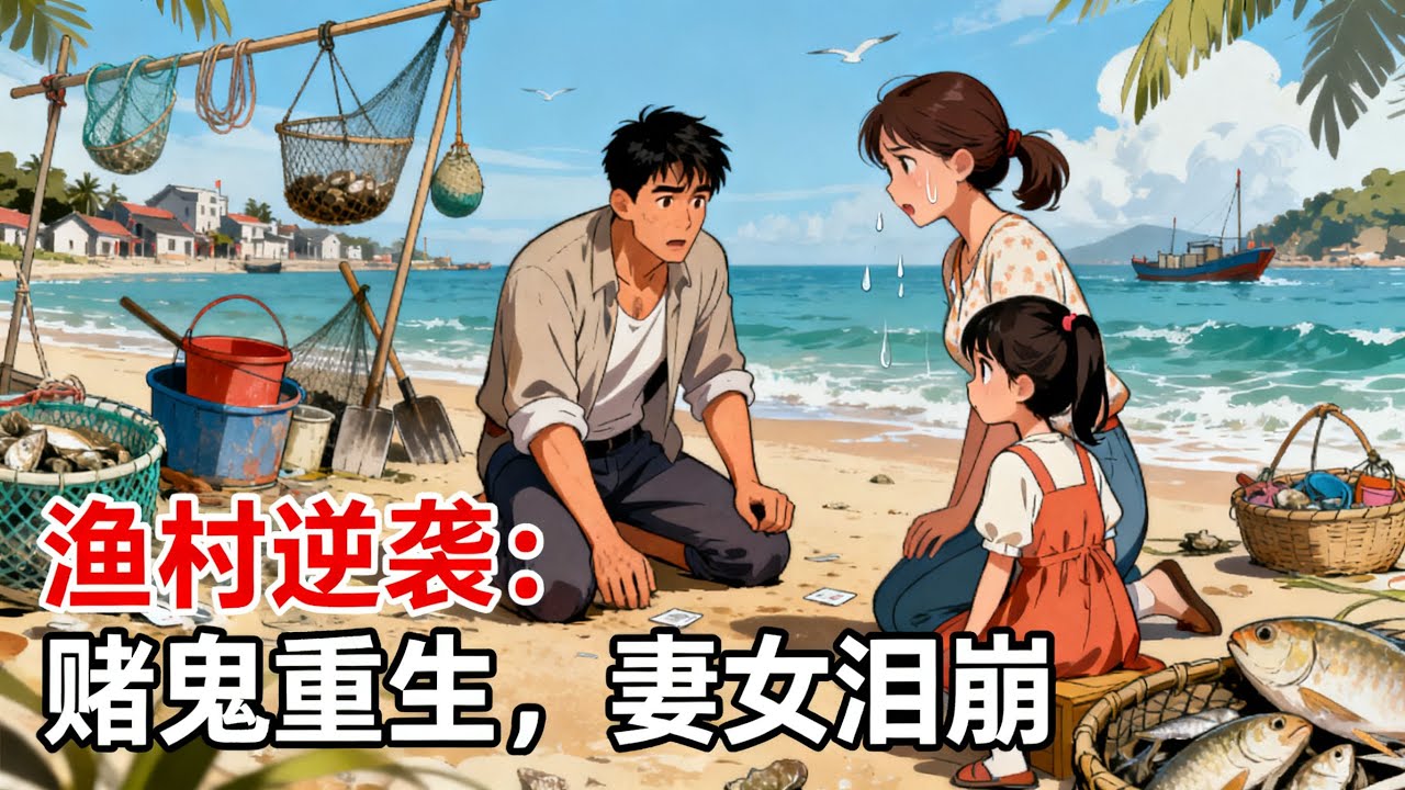 《漁村逆襲：賭鬼重生，妻女淚崩》一覺醒來回到妻女跳海前夜，他跪地自扇耳光發誓戒賭，靠着前世記憶趕海致富，讓曾經看不起他的村民目瞪口呆。#漫畫解說#玄幻#爽文#小說推薦#有聲書