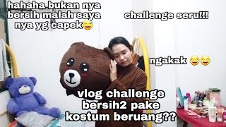 VLOG CHALLENGE BERSIH BERSIH KAMAR DG KOSTUM BERUANG??!!! NGAKAK AJIPP😂😂