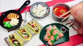 DIY MINIATURE REALISTIC FOOD for DOLLHOUSE ~ TACOS, VIETNAMESE SUMMER ROLLS, DUMPLINGS and MORE