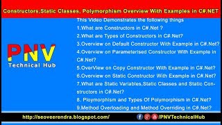 Constructors,Static Classes, Polymorphism Overview With Examples in C#.NET