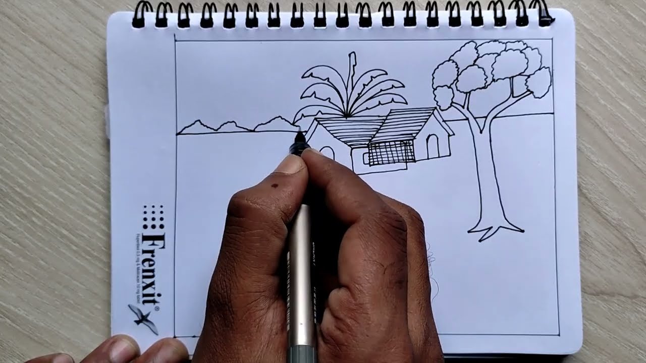 গ্রামের দৃশ্য ড্রয়িং 