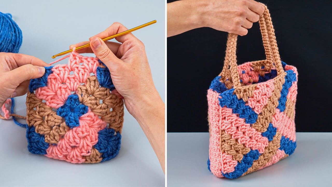 Сумочка крючком в стиле «бабушкин квадрат» с мозаикой Miarti🧶