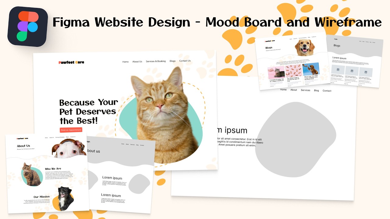 Figma Complete Pet Care Website UI/UX Design Course | Part 1: Mood Board and Wireframe