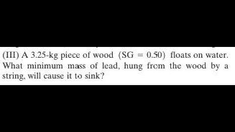 A 3.25 -kg piece of wood floats on water. What minimum mass of lead, hung from the wood by a string,