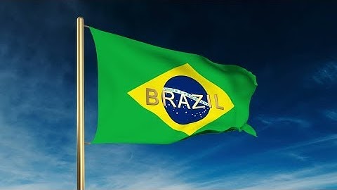 4K Brazil flag slider style with title. Waving in the wind with cloud background animation Stock