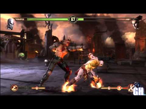 Mortal Kombat 9 Kratos in Action Vs. Jax Gameplay Combo Moves Fatality [HD]