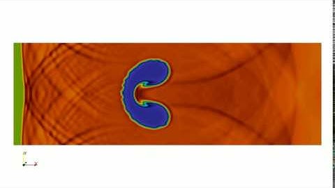 Interaction between an air shock and a helium bubble