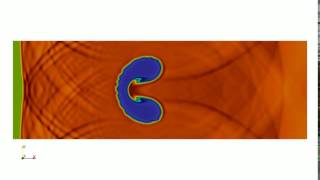 Interaction between an air shock and a helium bubble