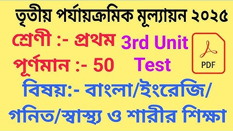 Class I 3rd Unit Test Examination 2025 Question & Answer/Class 1 Third Summative Evaluation 2025