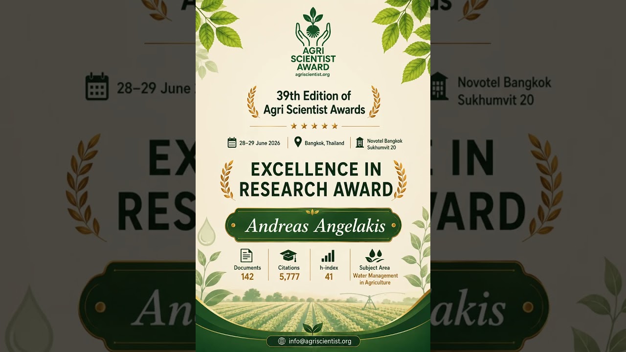 🏆 Excellence in Research Award 2026 | Andreas Angelakis Honored at Agri Scientist Awards 2026 🌱