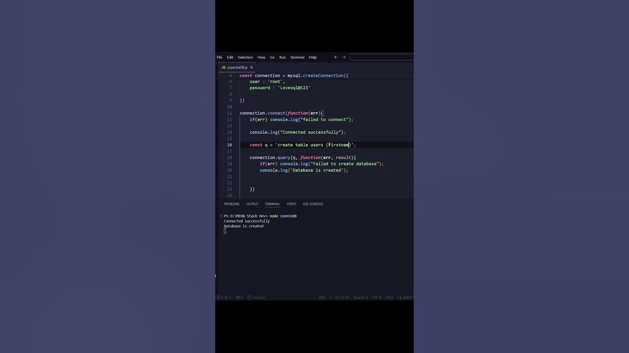 Create table in MySQL with NodeJS #coding #reactfrontend # ...