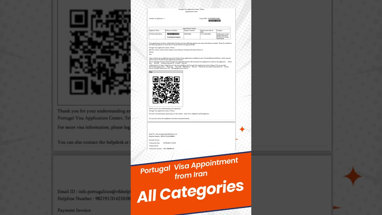 Portugal Visa Appointment from Iran ..  