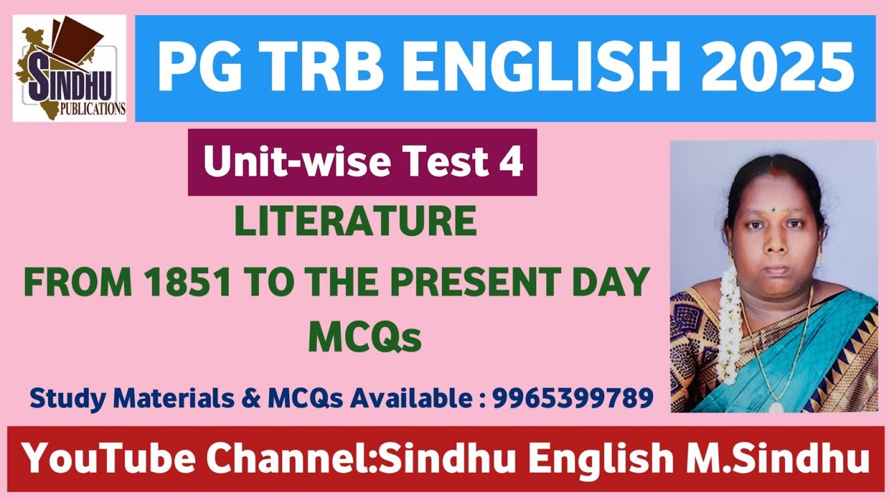 Literature From 1851 to The Present Day MCQs /  Unit-wise Test 4/PG TRB English Questions & Answers 