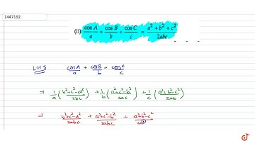 In any ` Delta A B C ,` prove that: `(cos A)/a+(cos B)/b+(cos C)/c=(a^2+b^2+c^2)/(2a b c)`