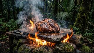 Beef Heart Recipe Cooked on Stone Fire | Primitive Wilderness Food