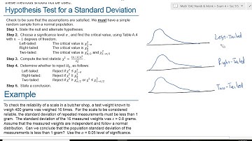 Math 1342 Navidi Sec 9.5 Hypothesis Tests for Standard Deviations