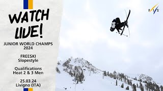 LIVE: WJC 2024 Livigno - Freeski Slopestyle Qualification Men Heat 2&3 13:25 CET