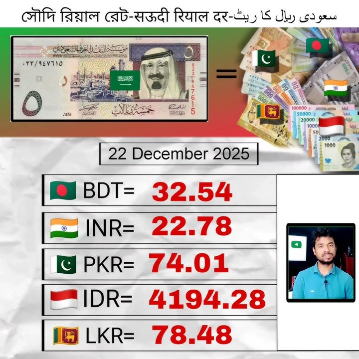 Saudi Riyal rates Bangladesh/India/Pakistan/Indonesia/Sri Lanka, 22 February 2025