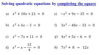 Completing the Square  Solving Quadratic Equations │Algebra