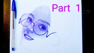 How to draw a beautiful girl with glasses step by step /part 1 /ballpoint pen /كيفية رسم فتاة مع ?