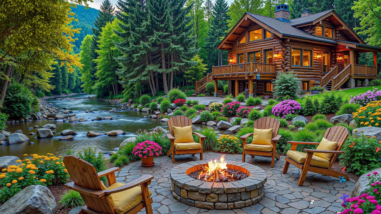 Nature’s Perfect Lakeside Cabin 🎶🔥 Fireplace & Birdsong with Relaxing Spring Piano Music
