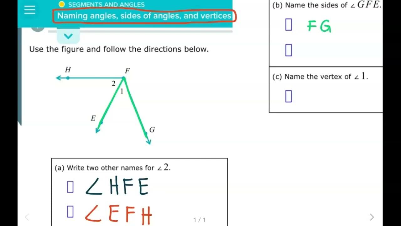 Naming angles sides of angles and vertices ALEKS Geometry YouTube