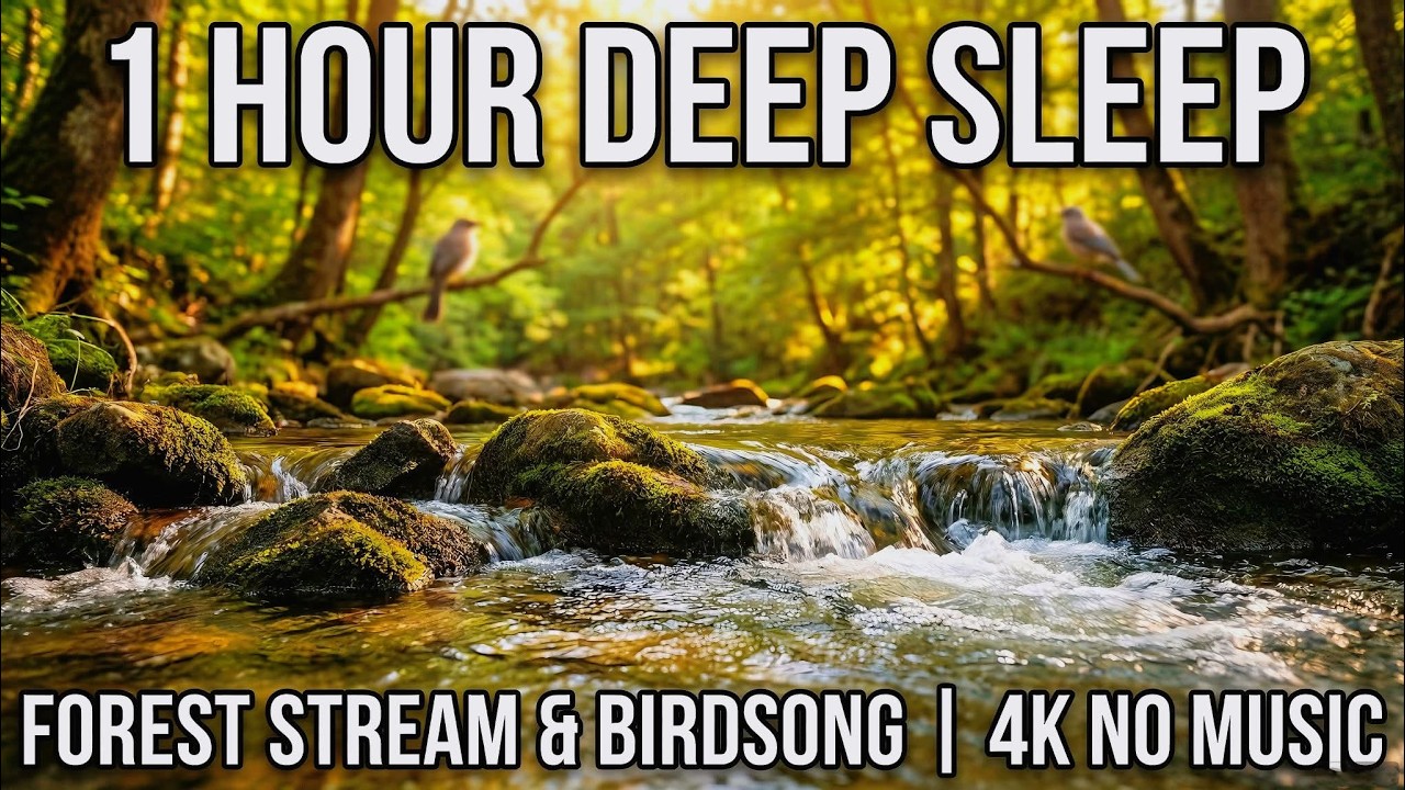 1 Hour Forest Stream Sounds for Deep Sleep | Babbling Brook & Birdsong 4K No Music | Relaxing Nature