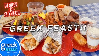 Greek Food Feast Challenge w/ Gyros, Meats, Falafel, and Yogurt Parfaits!!