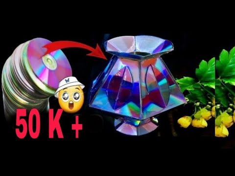 How to make flower vase with cd or Dvd / old cd craft ideas /Reuse old ...