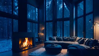 Snowy Jazz ❄️ Cozy Room Ambience | Smooth Jazz, Fireplace & Rain Sounds, ASMR Sleep