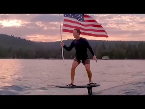 Video of Mark Zuckerberg hydrofoiling and holding an American flag goes viral