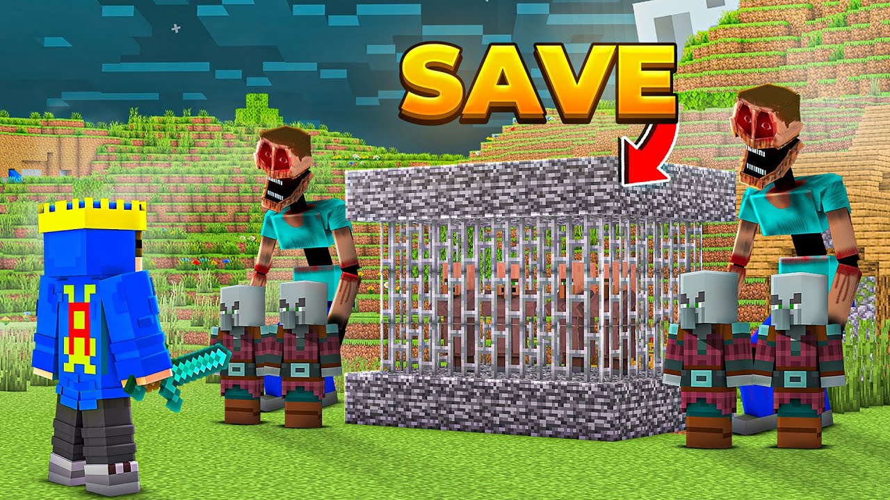 Saving Villagers From Pillager's Prison In Minecraft..