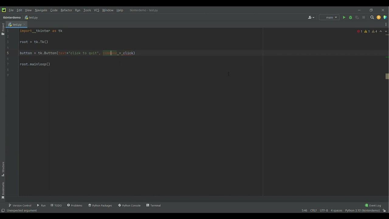 Setting command for button in Tkintershorts YouTube