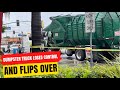 Rainy Weather Causes Garbage Truck To Lose Control &amp; Flip Over | Bell Gardens CA| October 25, 2021