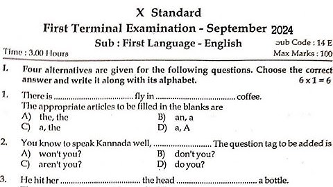 SSLC Class 10 English First language SA 1 mid term Question paper 2024 25 karnataka exam board
