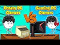 Joueurs sur pc de pomme de terre contre joueurs sur pc de jeu