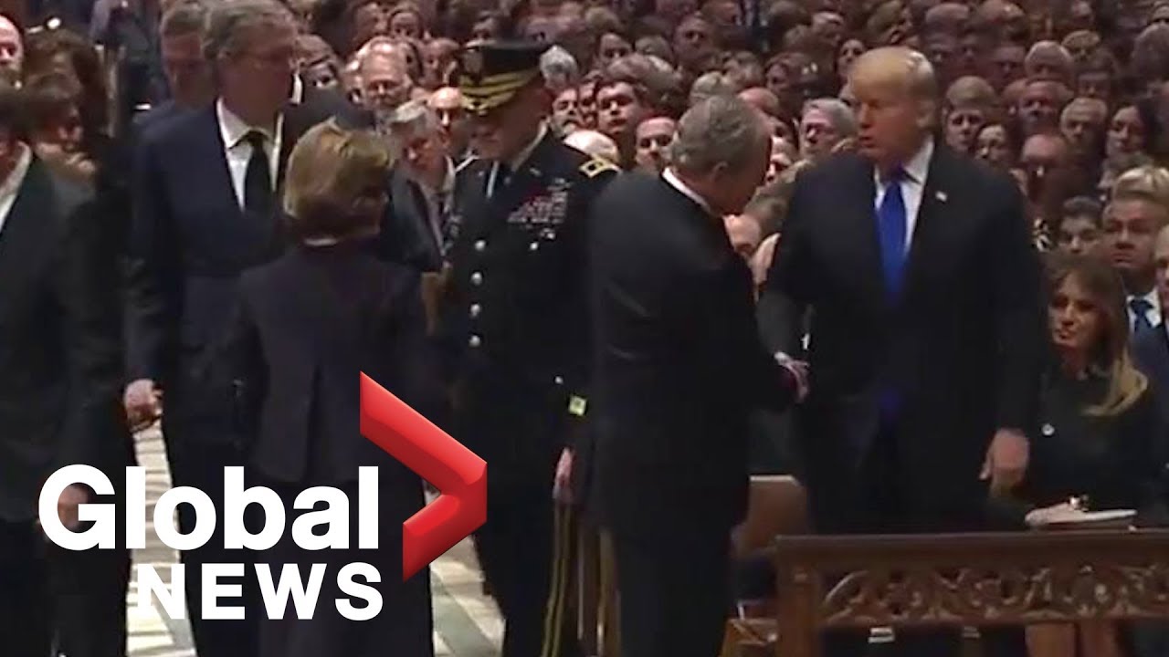 Bush funeral George W Bush greets Trump former presidents