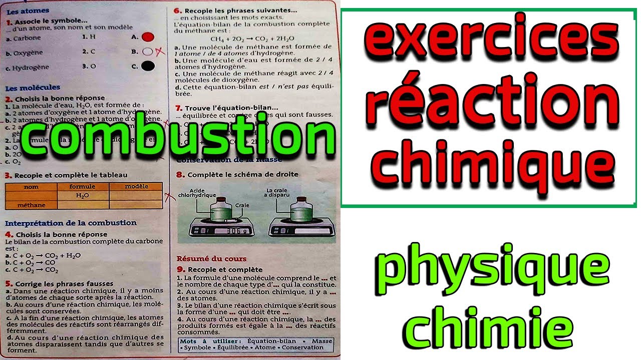 équilibre équation chimique exercice 4ème